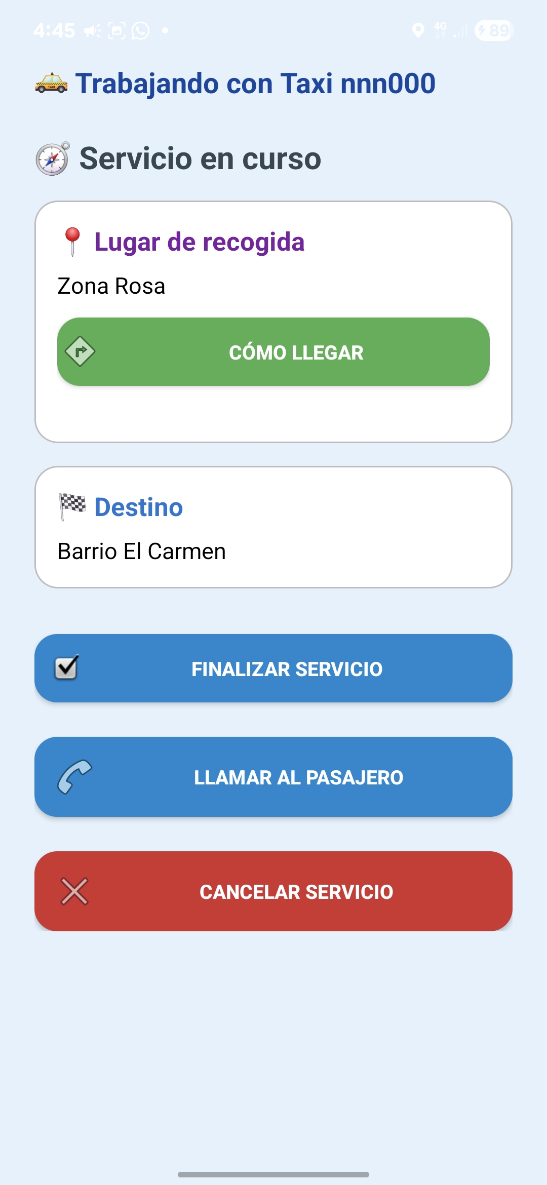 Servicio actual